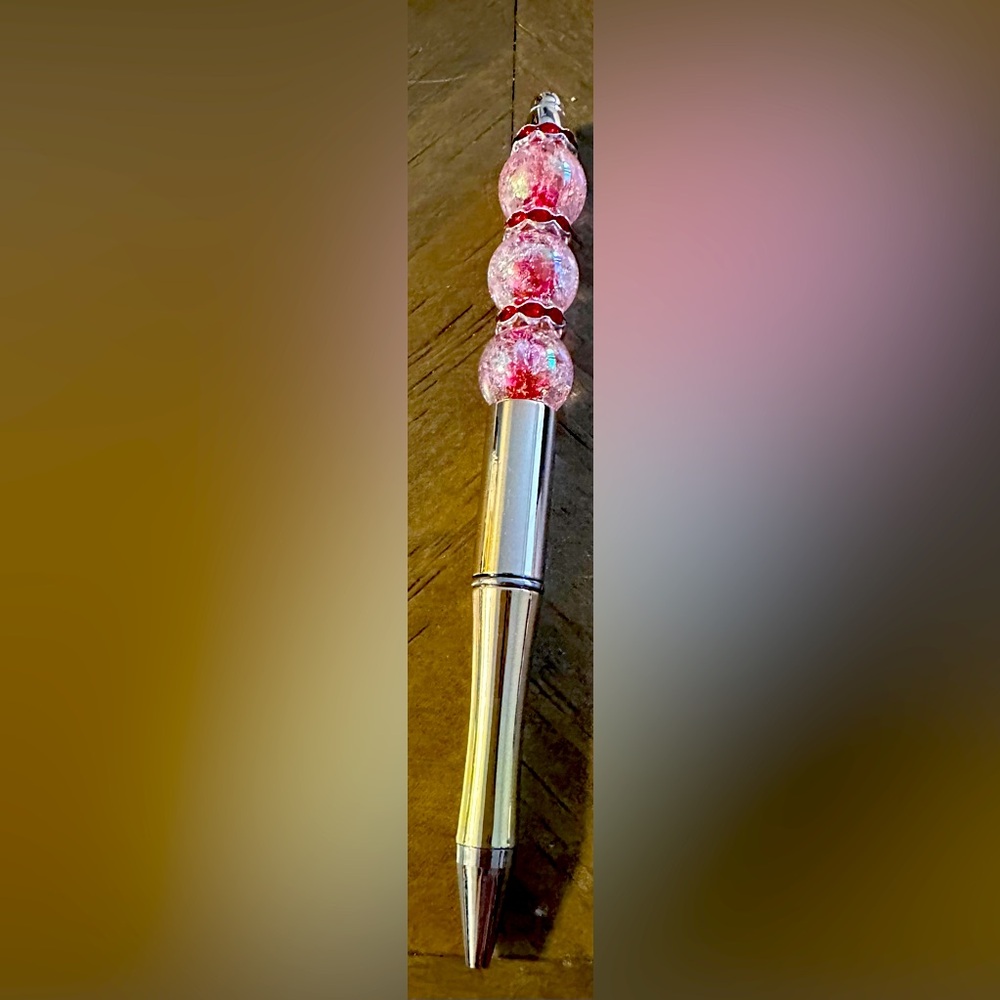 Elegant Silver Pen with Pink Beads